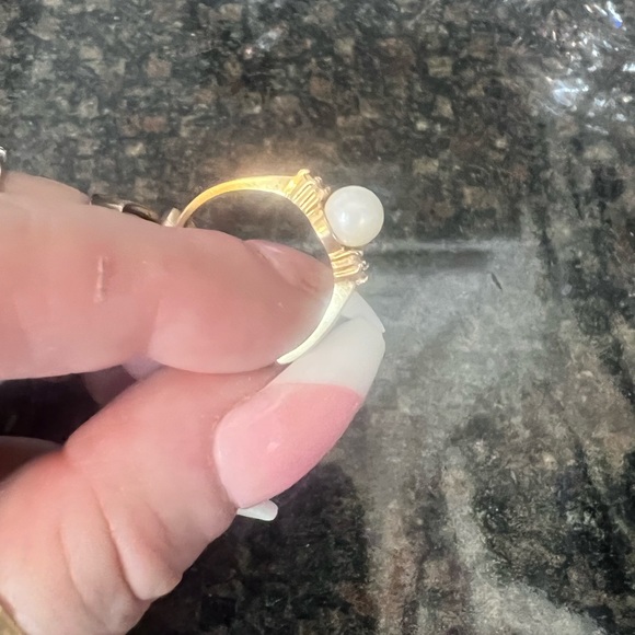 🎁6 -REAL DIAMONDS & a REAL PEARL RING 🎁SET IN 14K GOLD🎁 - Picture 1 of 16